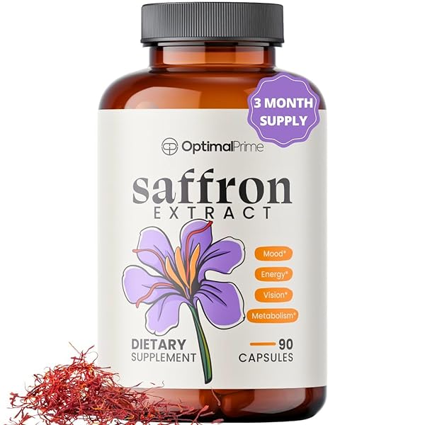 OPTIMAL PRIME SAFFRON SUPPLEMENT – 100% PURE SAFFRON EXTRACT 88.5MG – HELPS SUPPORT OPTIMAL MOOD, ENERGY, AND METABOLISM, VEGETARIAN FRIENDLY, NON-GMO, GLUTEN-FREE, SOY-FREE, 90 CAPSULES