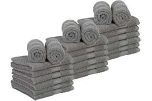 Casa Lino 24 Pack Wash Cloths Set, (12" X12) 100% Cotton wash Cloths, wash Cloths for Your face and Body, Highly Absorbent & fingertip Soft wash Cloths for Your face and Body, Silver