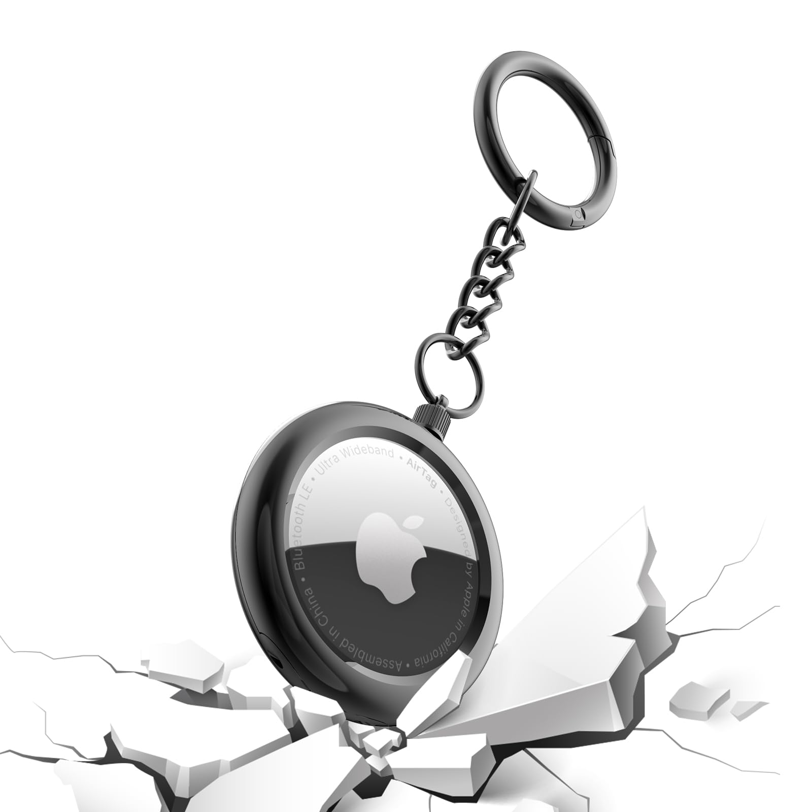 Amulent Key Ring for Metal AirTag Keychain Case with Key Ring for Air Tags Premium Black Holder for GPS Tracker Holder Air Tags Accessories for Luggage Pets Keys 1 Pack.