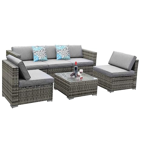 Yita Home 6 Piece Outdoor Patio Furniture Sets Garden Conversation Wicker Sofa Set And Patio Sectional Furniture Sofa Set With Coffee Table And Cushion For Lawn Backyard And Poolside Amazon In Garden