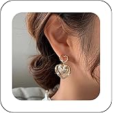 Erimberate Crystal Heart Dangle Earrings Gold Hollow Heart Stud Earrings Puffy Pearl Heart Drop Earrings Cz Paved Heart Shape Earrings Jewelry for Women