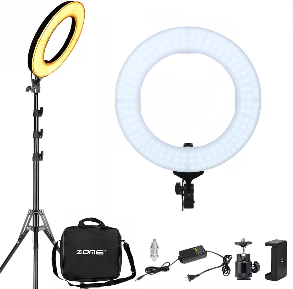Ring Lights with Stand, ZOMEi 14" Dimmable LED Ring Light, 41W 2700-5500K Makeup YouTube Video Lights, Professional Live Streaming Lighting, Includes Phone Clamp, Tripod Head, Carrying Bag, EU Plug