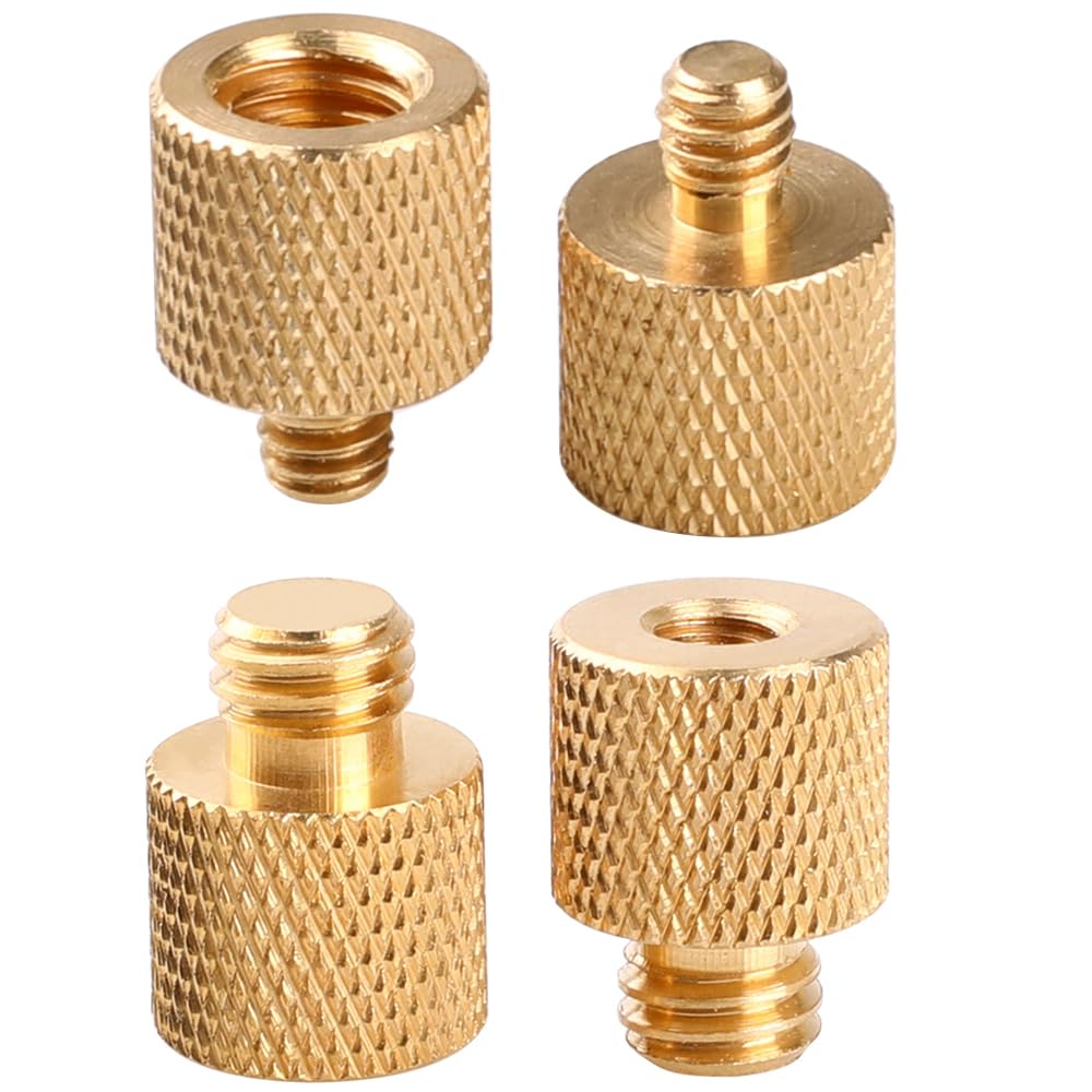 Camera Tripod Adapter Mount Kit 1/4 to 1/4 Screws, 1/4 to 3/8 Converter Thread Screw, Hot Shoe Male or Female Screw Set for Tripod Monopod Flash Plate Mount(4pcs Pack Brass Screw)