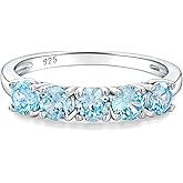 DAYBYDAY 5 Stone Wedding Bands for Women, S925 Sterling Silver Created Ruby/Sapphire/Emerald/Amethyst/Aquamarine/Moissanite Half Eternity Anniversary Rings, Birthstone Jewelry for Wife Mom Grandma Birthday