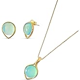 BStones - Brazilian Designed Gold Plated Earrings and Necklace with gemstones - Comfy Hypoallergenic Statement Jewelry set for Women 3/4 inch (1,8 cm) made in Brazil