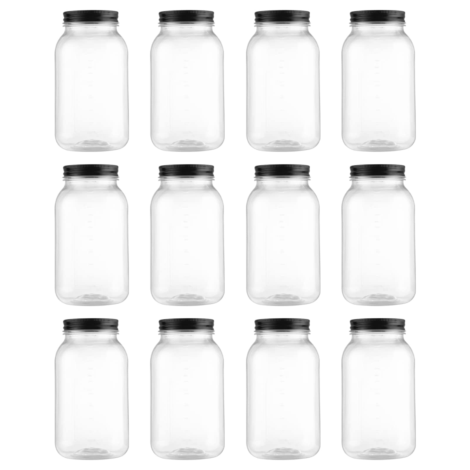 Photo 1 of novelinks 32 oz Plastic Food Storage Jars with Metal Lids – 12 Pack BPA-Free Clear Airtight Containers for Pantry, Spices, Snacks, Kitchen & Bathroom Organization – Leak-Proof Reusable Jars (Black)