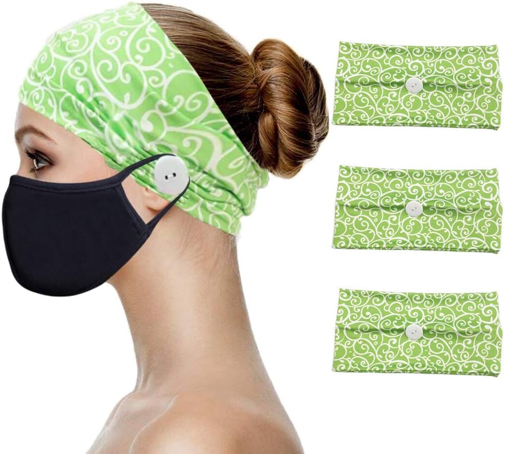 Heandbands with Buttons for Mask Holder, Soft Comfy Headwrap Ear Protection for Nurse Doctor Healthcare Workers - Premium Sweat Band Headwear