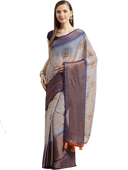 Shaily Womens Grey Georgette Printed Saree