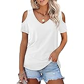 Amoretu Womens Short Sleeve Cold Shoulder Basic Tee Tops Shirts