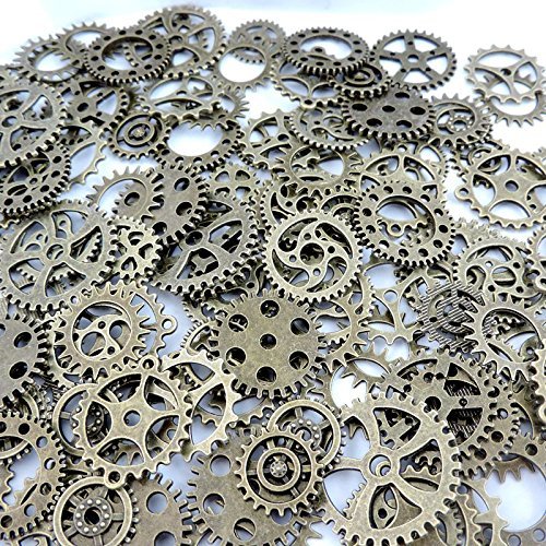 JGFinds 100 Pc Mixed Antiqued Bronze Tone Gears Wheels - Watch Findings, DIY Crafts, Jewelry Making, Steampunk Charms, 1cm-4cm