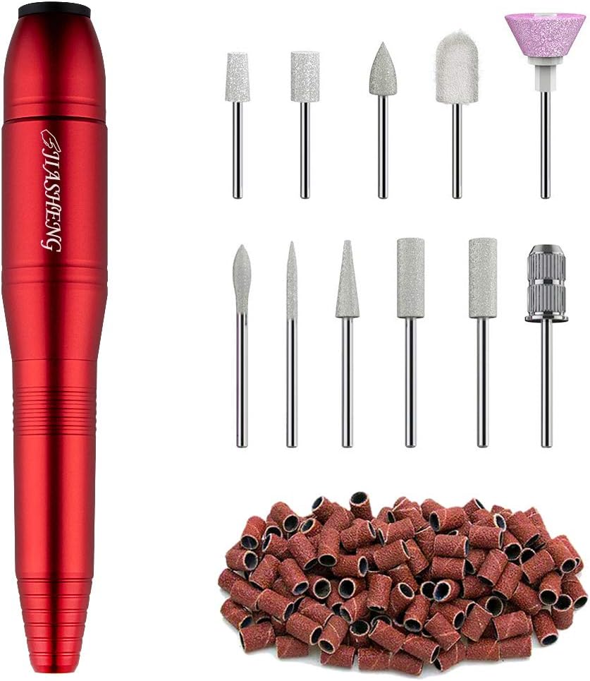 Professional Electric Nail Drill Machine, Compact E File Electric Manicure Pedicure Polishing Acrylic Nail Drill with 11PCS Nail Drill Bits and 100PCS Sanding Bands, Red