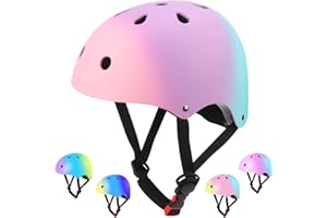 TCCVANAS Color Gradient Adjustable Kids' Helmet with Knee & Elbow Pads Set | Multi-Sport Safety Gear for Boys & Girls Ages 5-14 | Skateboarding, Scooters, Roller & Inline Skating, Longboarding