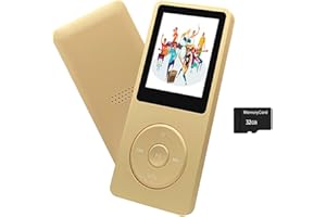 ARUNGO MP3 Player 32GB with Speaker Earphone Portable Mini Golden Music Player Support Voice Recorder E-Book 1.8 inch HD Screen Support up to 128GB