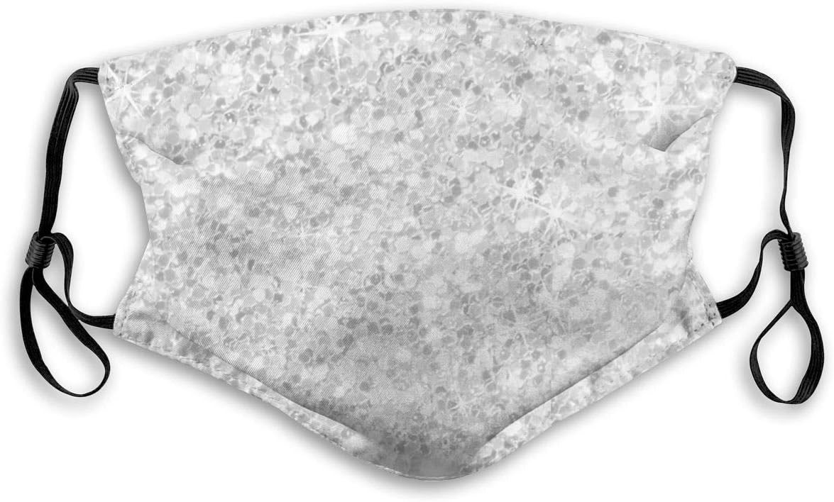 Mouth Mask Unisex Face Mask Silver Glitter Texture Print Black can replace activated carbon filter M nose clip dust maskKermit for Teens Men Women