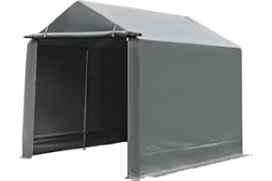 Gardesol Carport, 10x10 ft Heavy Duty Outdoor Storage Shed with Roll-up Zipper Door, Waterproof and UV Resistant Outdoor Garage for Motorcycle, ATV, Bike or Garden Tools, Gray