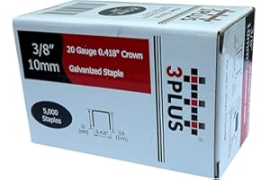 3PLUS T50/10 20 Gauge 3/8-Inch (10.6mm) Crown 3/8-Inch Leg Length Galvanized Fine Wire Staples, 5,000 per Box