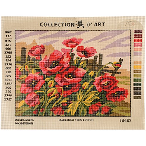 RTO Poppies D'Art Needlepoint Printed Tapestry Canvas, 40 x 50cm