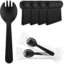 200-Pack Heavy Duty Disposable Sporks - Blue Plastic Spoon Fork Combo Utensils