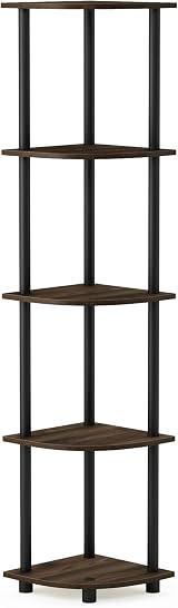 Furinno TURN-N-TUBE Corner Shelf 5-Tier Walnut 29.5W x 146.6H cm view 7