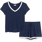 Joyaria Cooling Pajamas Bamboo Viscose Women Short Sleeve V Neck PJ Shorts Set