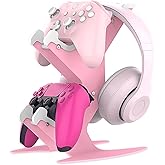 Controller Holder Pink, Game Controller Rack Headset Stand for Xbox Series X S/Xbox one / PS5 / PS4 / NS/PC/Headset, Aluminum Metal Headset Mount Universal Organizer for Video Game Accessories