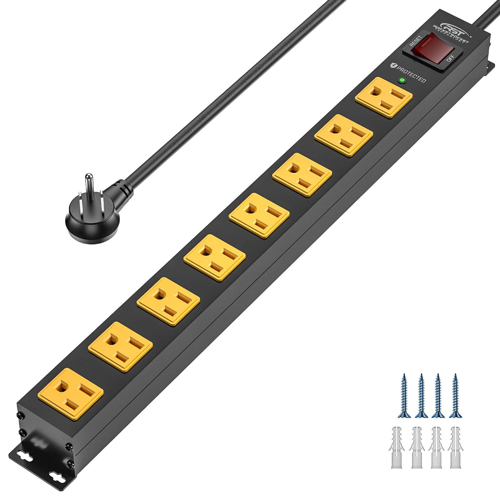 CRST 8 Outlet Heavy Duty Metal Power Strip, 15A/1875W, 6 FT Cord