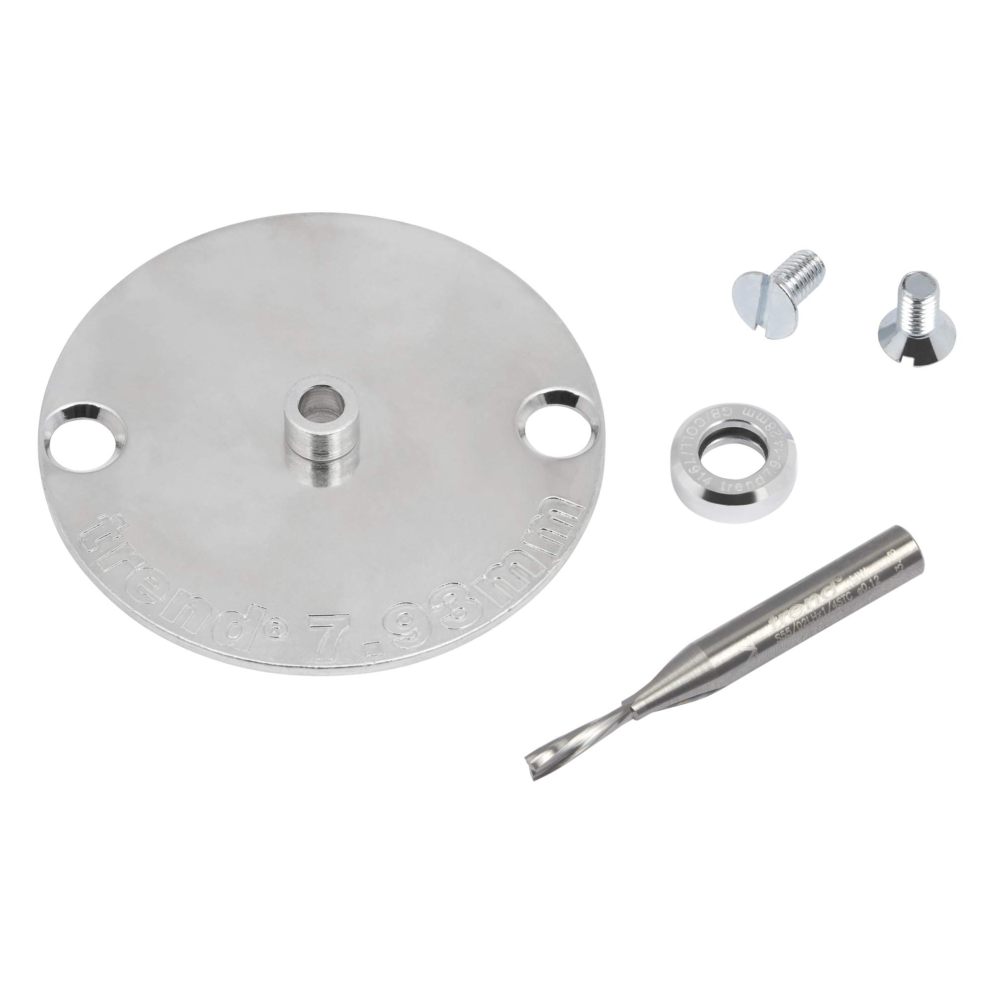 Trend Carbide 3.2mm Down Cut Spiral Router Bit & Bushing Kit for Inlay Templates, Inlay/KIT/A