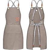 BeLuyi chef apron bib tool apron for man woman cross back straps with 4 pockets for kitchen cooking gardening baking working
