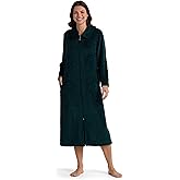 Miss Elaine Women's Long Fleece Robe, Long Sleeves and Zipper Front Closure, Collared Neck with Side Pockets