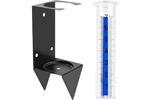 AQKILO Outdoor Rain Gauge 7 Inch with Black Stainless Steel Bracket, Freeze-Proof Clear Tube, Large Easy-Read Rain Measurement for Garden, Yard, Fence, Lawn and Farm