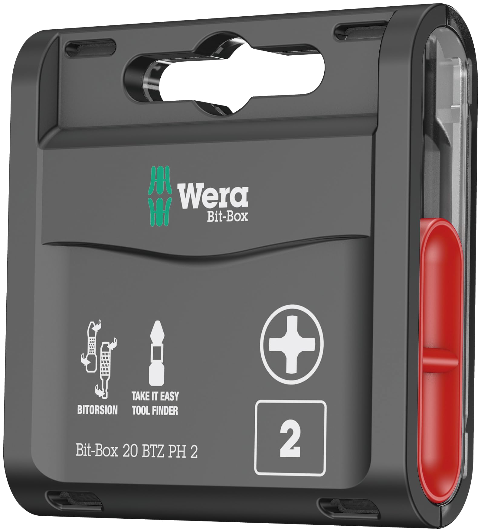 Wera 05057751001 BTZ PH2 Bi Torsion Long Life All-Purpose Phillips Bit-Box for Drill/Drivers, 0 W, 0 V, Black, 2 x 25 mm, 20-Piece