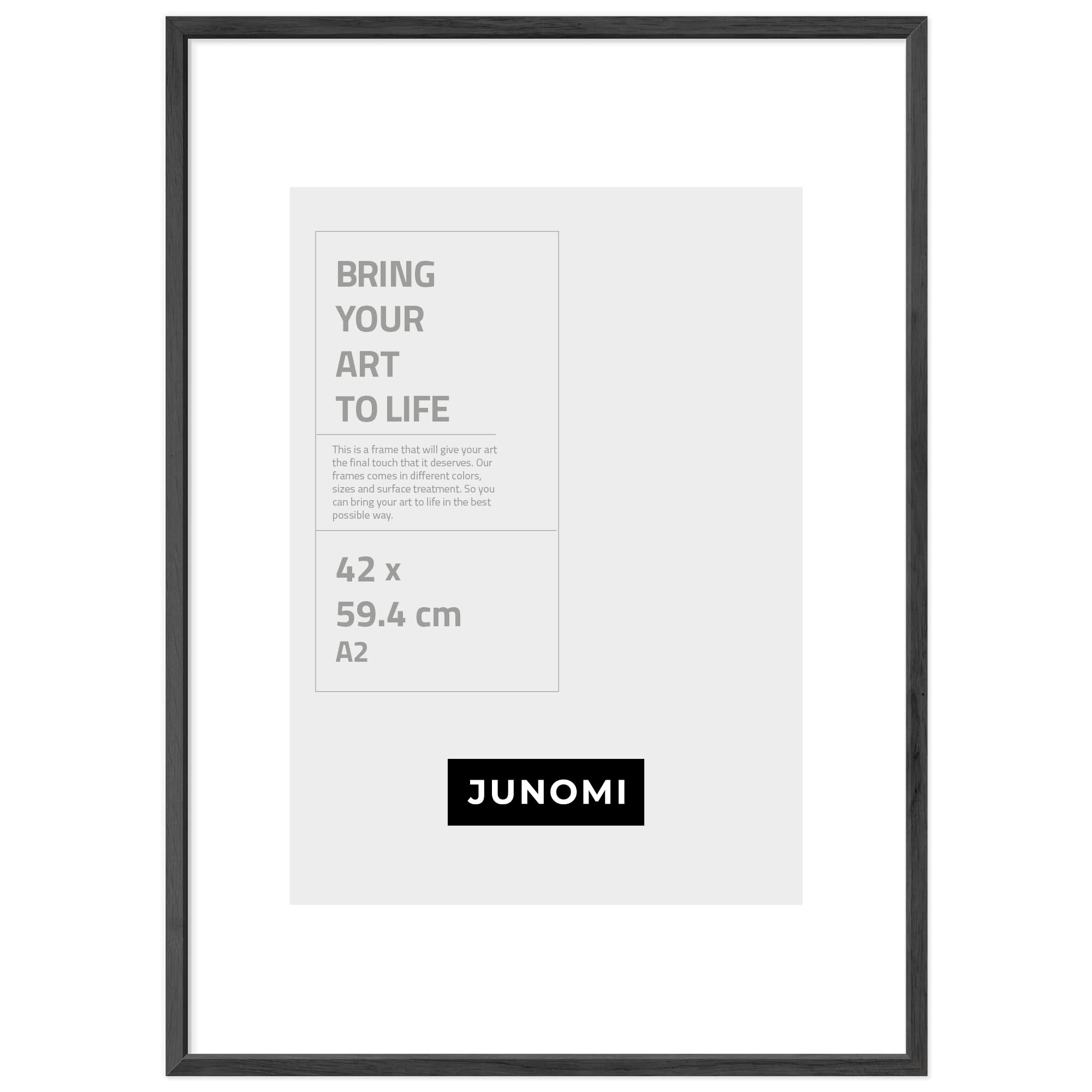 JUNOMI® Picture Frame DIN A2 Wood Black | Picture Frame 42 x 59,4 cm (16.5x23.4) Black with shatterproof Plexi Glass | Picture Frame Wood