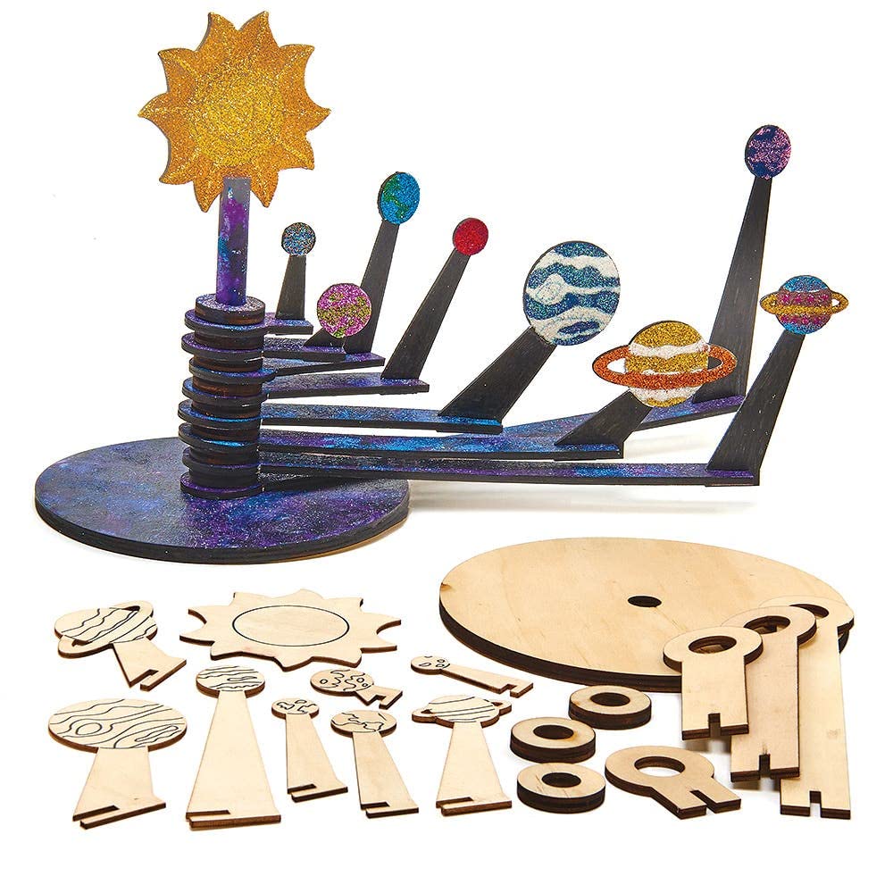 Baker Ross FX311 Wooden Solar System Planetarium Kit - 1 Kit, Educational Craft Kits for Kids, Science Kit Arts and Crafts, Wood Crafts