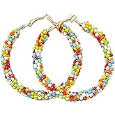 ZZ ZINFANDEL Boho Beaded Hoop Earrings for Women Hoops,Bohemian Gold Drop Dangle Beaded Earrings Beads Circle Round Hoop Earrings for Women Statement Earrings