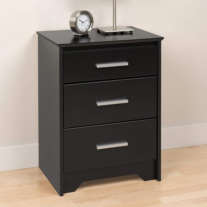 Contemporary Tall Nightstand Black Three Inset Drawers Two Full Sized