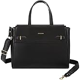 MOSISO Laptop Tote Bag for Women, 15.6 inch Waterproof PU Leather Laptop Bag with Decorative Buckles, Large Capacity Teacher Work Computer Briefcase Handbag for Business Office, Black