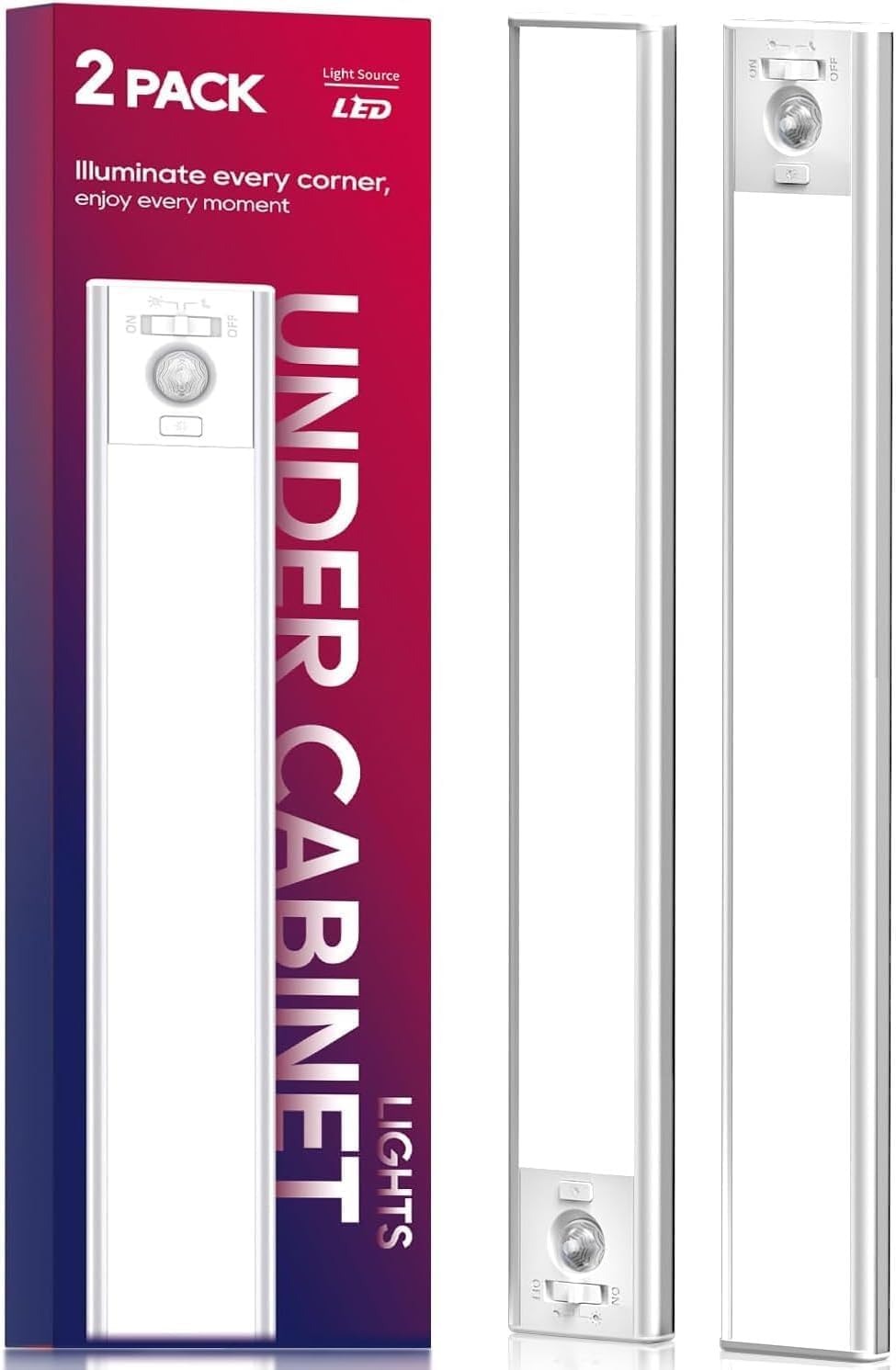 Photo 1 of 13inch Under Cabinet Lighting, 3200mAh Rechargeable Motion Sensor Light Indoor, LED Battery Operated Cabinet Lights, Dimmable Closet Light, Wireless Under Counter Lights for Kitchen (2pack)