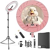 Ring Light Kit,18 Inch, 5W 5600K Professional LED with Stand,CRI95(Pink) | Phone Holder, Soft Tube &amp; Bag for Tattoo Lash Extension Barber Makeup Artist Studio Video,95
