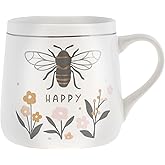 Karma, 18 oz Ceramic Flora Mug - Cute Coffee and Tea Mug - Ceramic Coffee Mugs for Women and Men, Bee