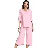NACHILA Pajamas for Women-Viscose Made from Bamboo, Soft 3/4 Sleeve Pjs Summer Capri Pants Pajamas Set Cooling Sleepwear