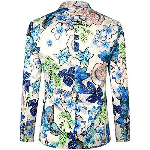 Mens Floral Flower Print Suit Lapel Slim Fit Stylish Blazer Coat Pocket Jacket White - Thumbnail 2