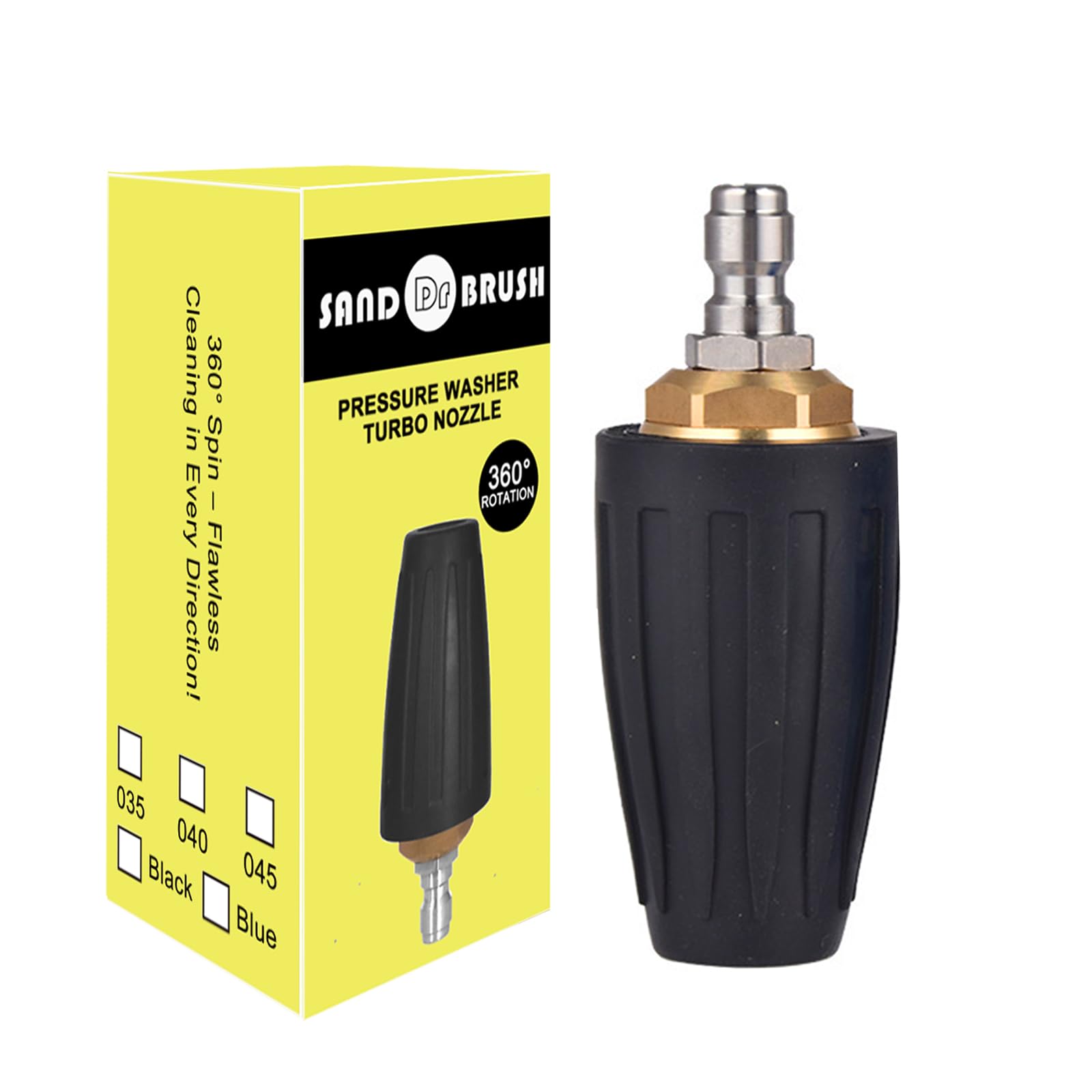 Rotating Turbo Nozzle Universal for Water High Pressure Washers，3600 PSI 250 bar，1/4 Quick Connect Rotating Turbo Pressure Washer Cleaner Gun Nozzle Accessory (Black)