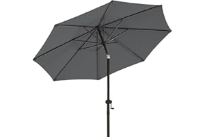 wikiwiki 9 FT Patio Umbrellas Outdoor Umbrella Table Market Umbrella with 8 Sturdy Ribs, Push Button Tilt/Crank, Grey