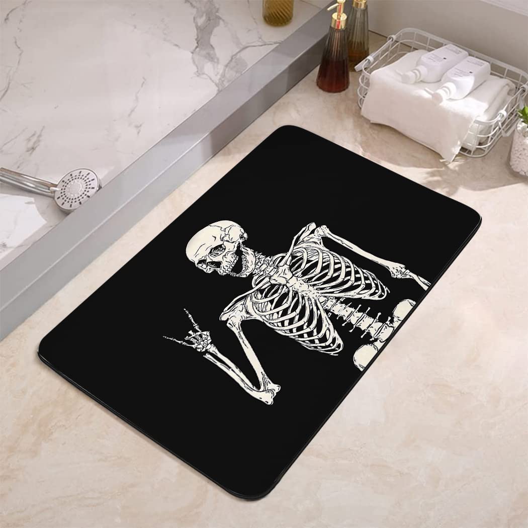 YISUMEI Bathroom Mat, Non-Slip Super Absorption Bath Carpet with Rubber Backing, Fit Under Bathroom Doormat Floor Rugs for Shower Buthtub,17"x24",Black Rock Skull