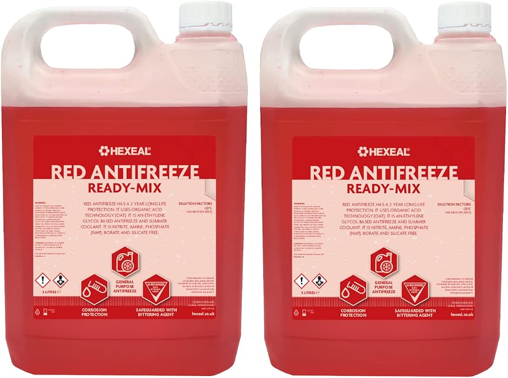 Hexeal Red Antifreeze 10L Ready Mix 2 x 5L Long Life Coolant & Antifreeze