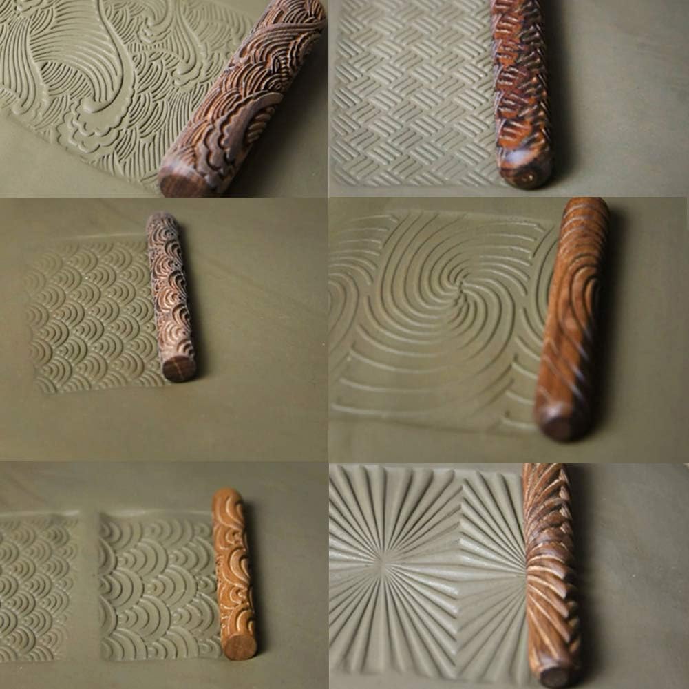 Ibnotuiy Set of 10 Wooden Handle Pottery Tools Clay Modeling Pattern Rollers Kit