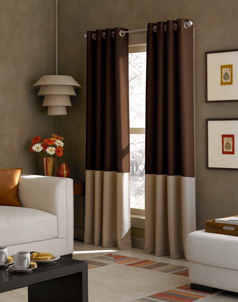 Photo 1 of **PARTIAL SET/ ONLY 1 PANEL** Curtainworks Kendall Color Block Grommet Curtain Panel, 84-Inch, Chocolate