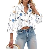 Teepie Women Cropped Button Down Shirts Long Sleeve Blouses Casual Work Crop Tops with Chest Pocket