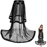 CABODYALS 110CM Double Layers Black Tulle Skirt Long Sheer Mesh Tutu Maxi Cover up Skirts Polyester High Waist Detachable Bikini Lace Overskirt Dress for Women Wedding Rave Party Cocktail Prom Supply