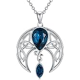 AOBOCO Sterling Silver Celtic Crescent Moon Goddess Pendant Irish Good Luck Necklace with Birthstone Crystal, Celtic Moon Jewelry Gift for Women Mom Wife
